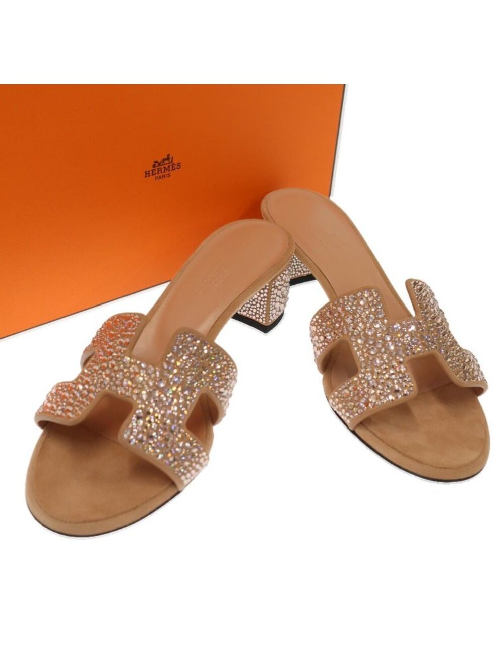 Hermes Oasis Sandals Rhinestone Designsandals Beige